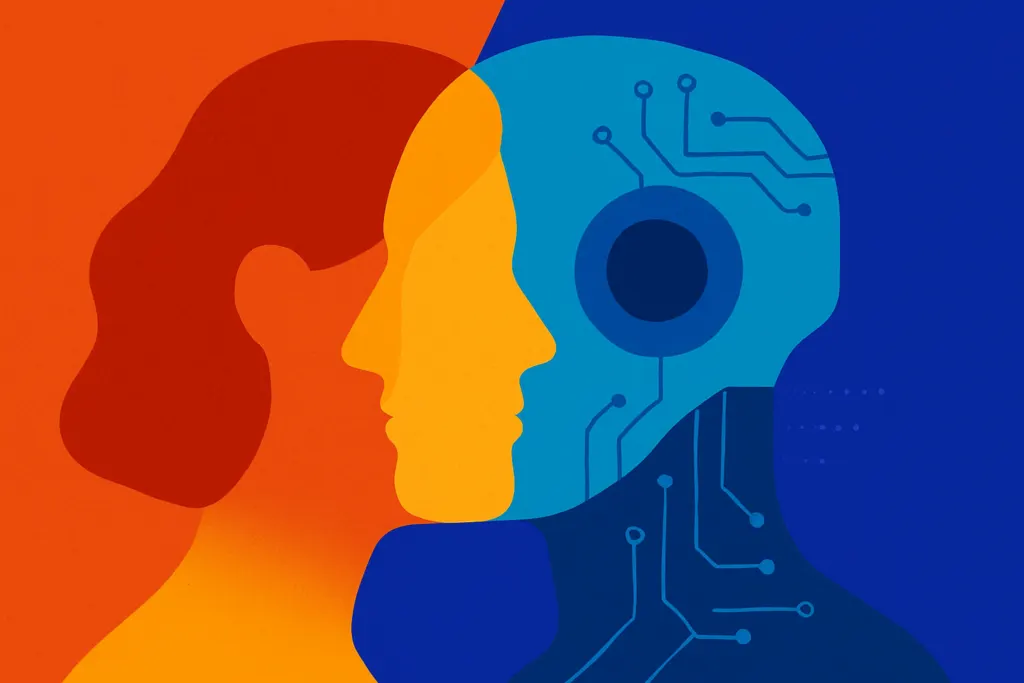 Flat illustration of a chat interface exchanging messages between a person and an AI assistant.