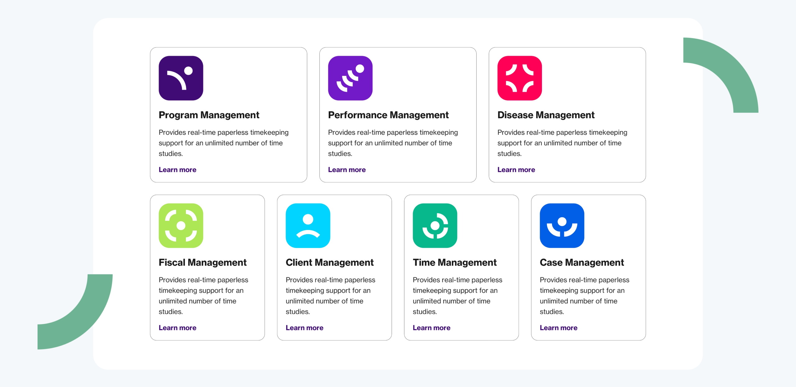 Care Suite module interface after the redesign with distinct color-coded icons.