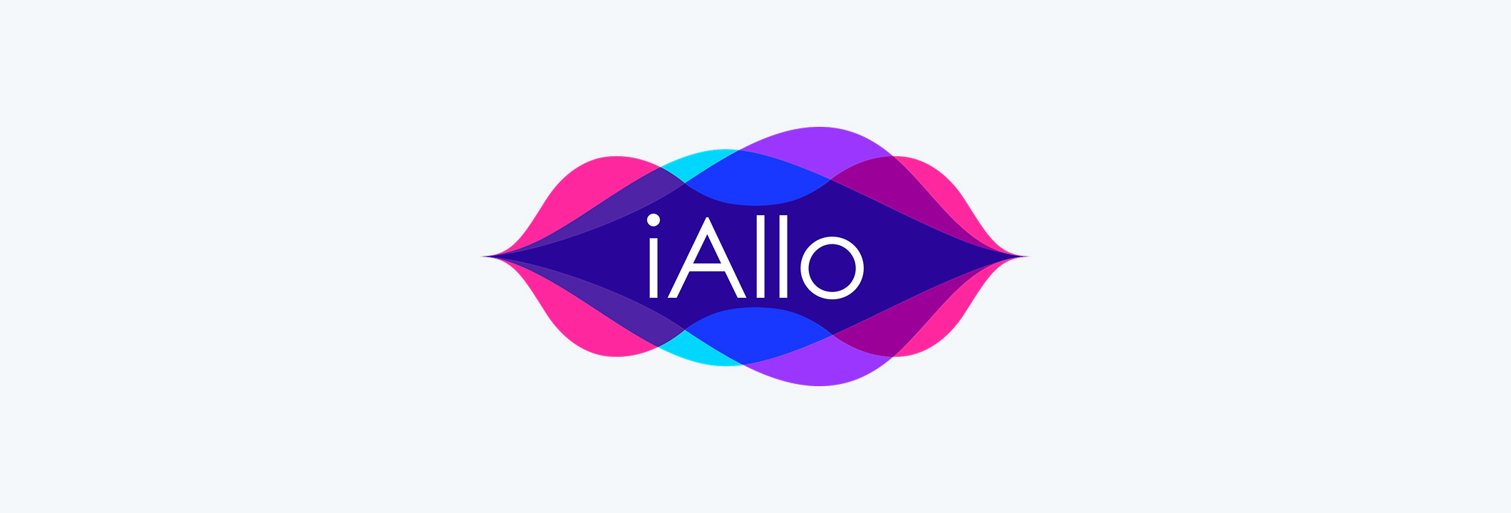 iAllo logo with a modern wave-shaped mark in purple, blue, and pink gradients, representing a voice and messaging-based app.