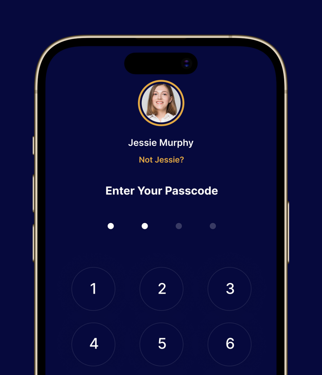 Mercantile mobile app passcode authentication screen.