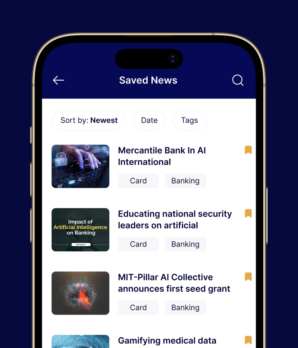 Mercantile mobile app saved financial news screen.