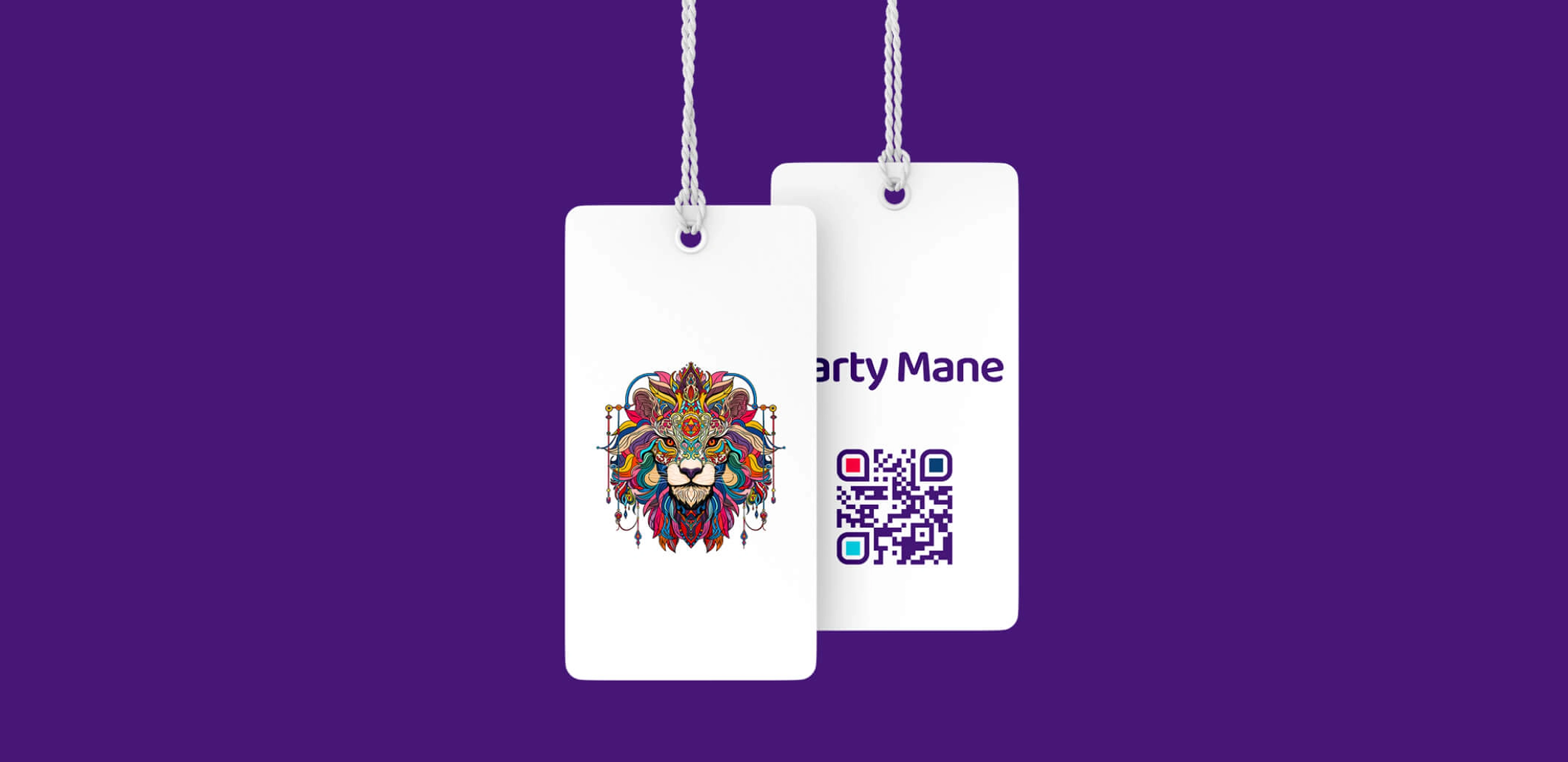 Party Mane branded product tag and packaging application.