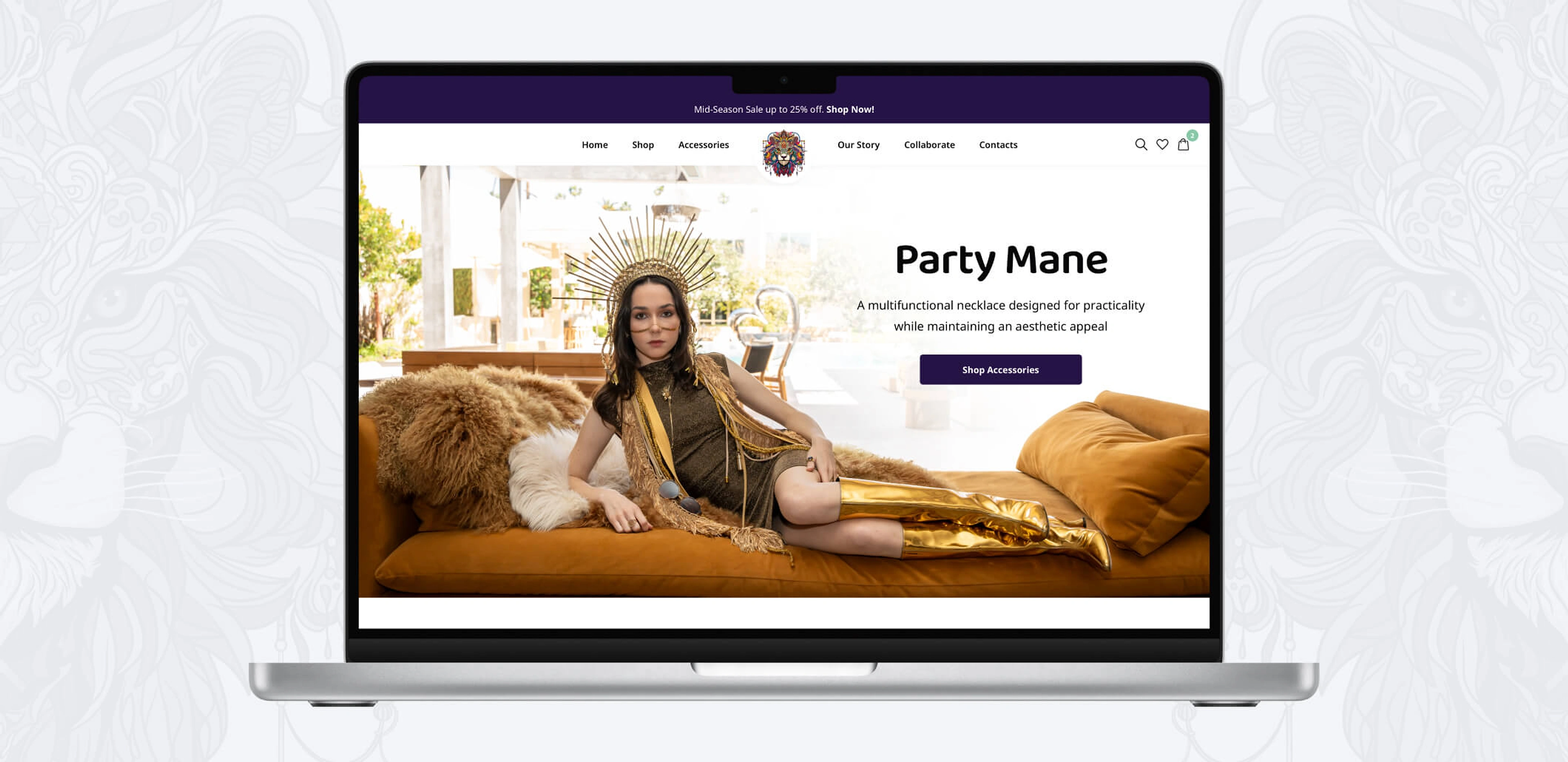 Party Mane e-commerce homepage shown on desktop.