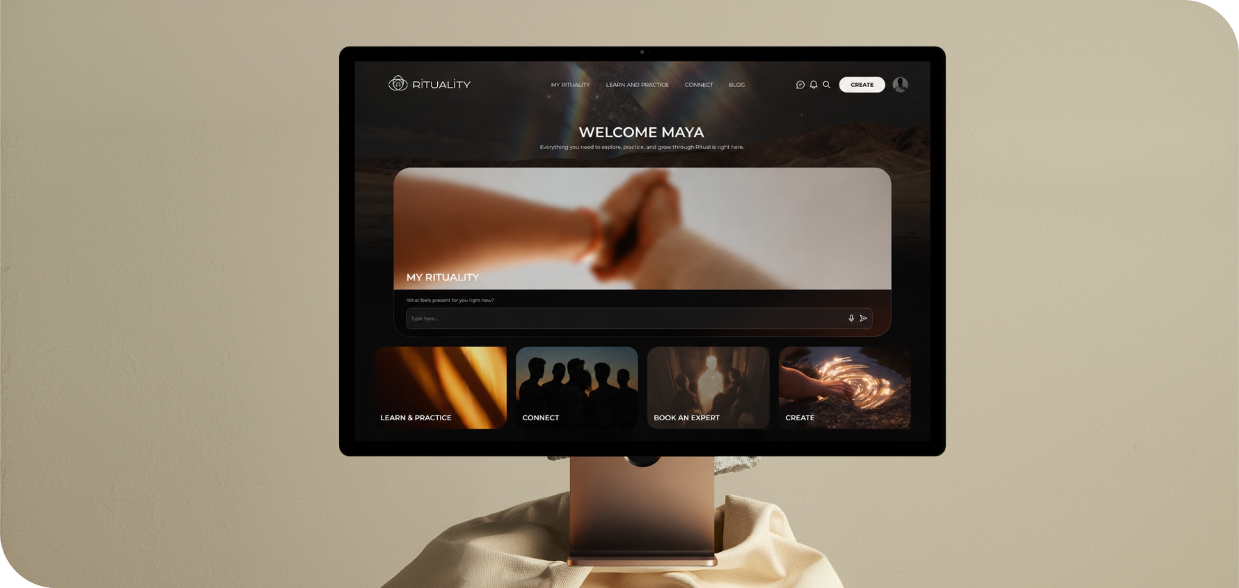 Rituality web experience displayed on a desktop monitor.