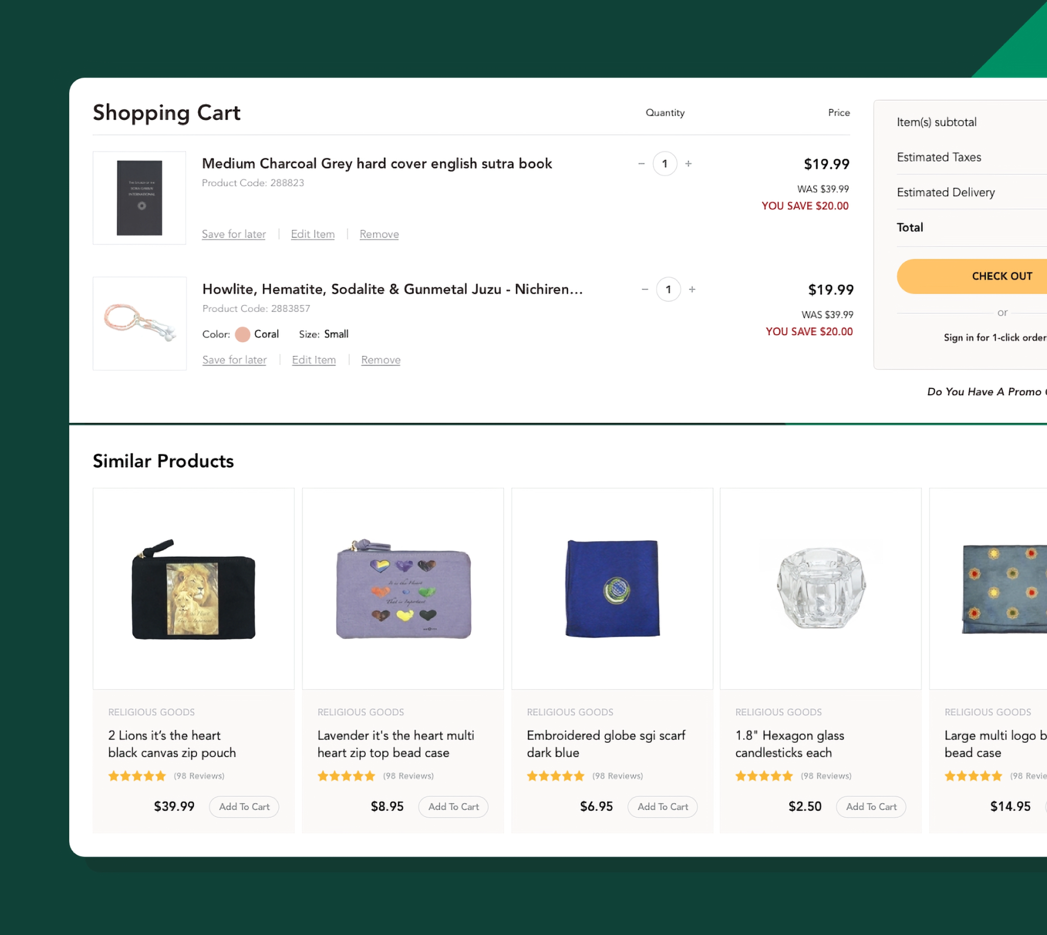 SGI bookstore cart experience with related products.