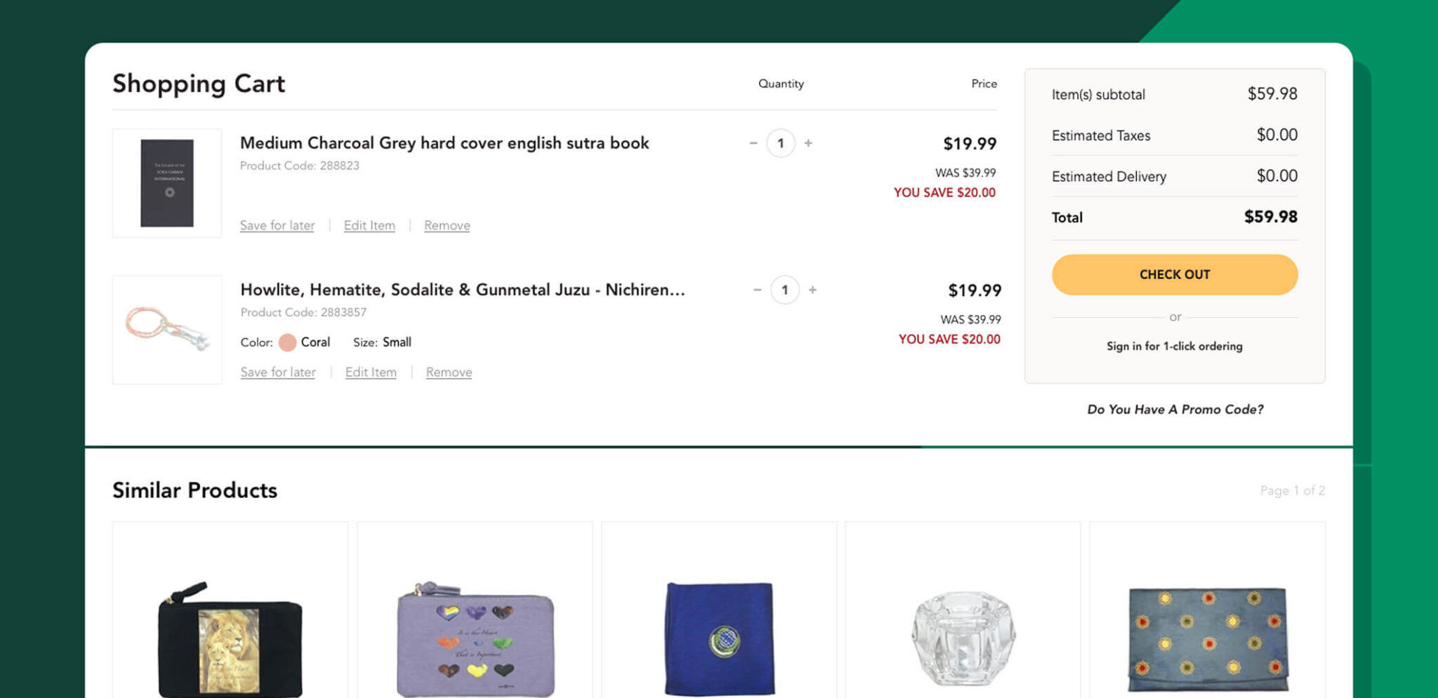 SGI bookstore shopping cart and order summary.