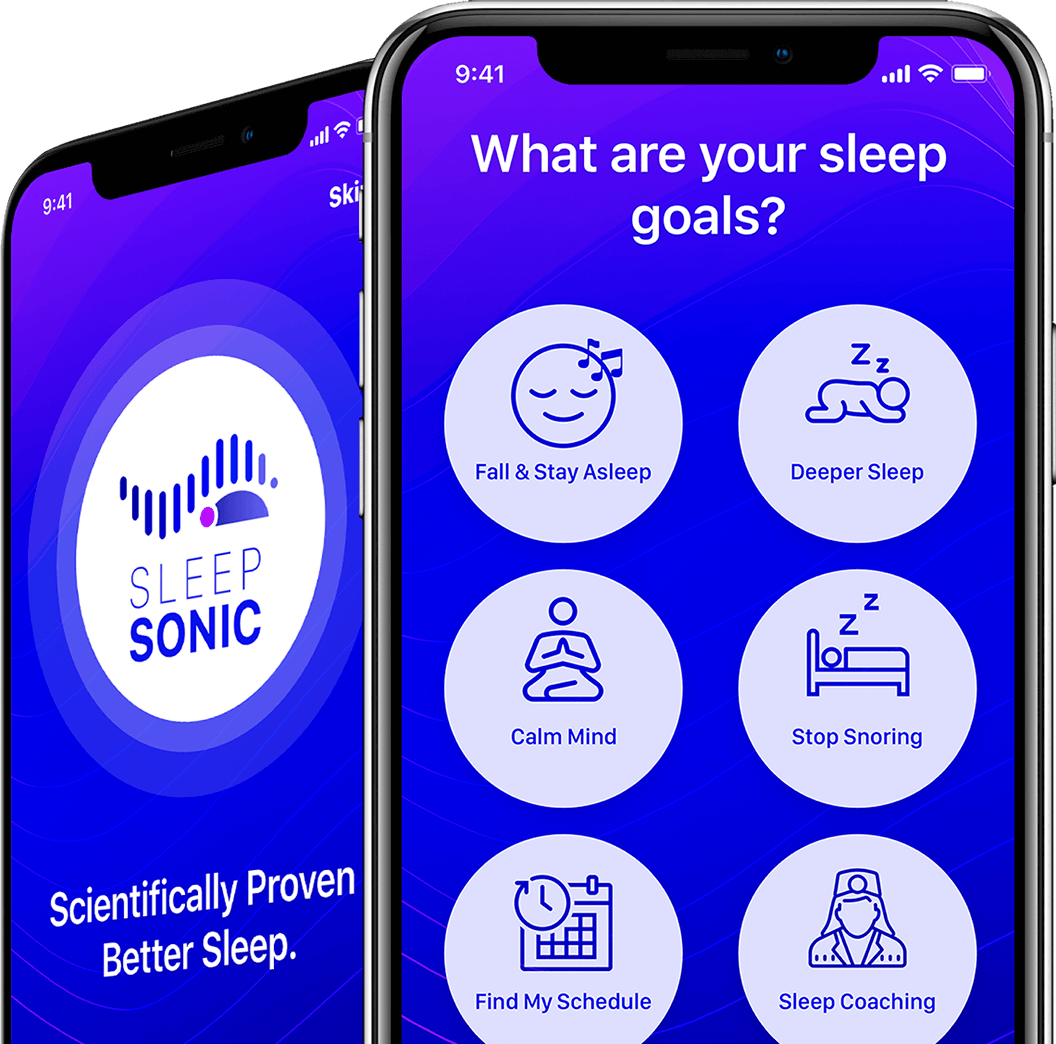 Sleep Sonic mobile app screen showing a personalized soundscape program selection in a calming color palette.