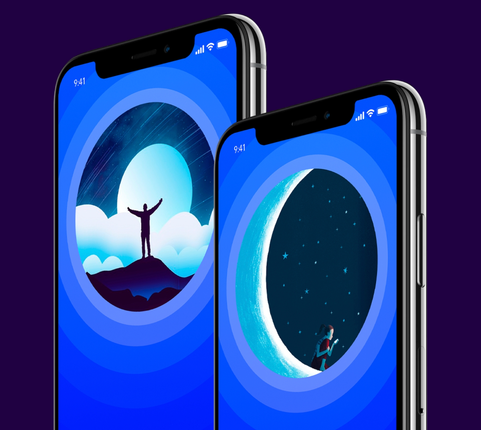 Sleep Sonic illustrated program screens shown on two mobile phones.